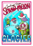 marketing poster for a vape shop. these flavors feature the same four characters, with a common ice theme to highlight the menthol flavor